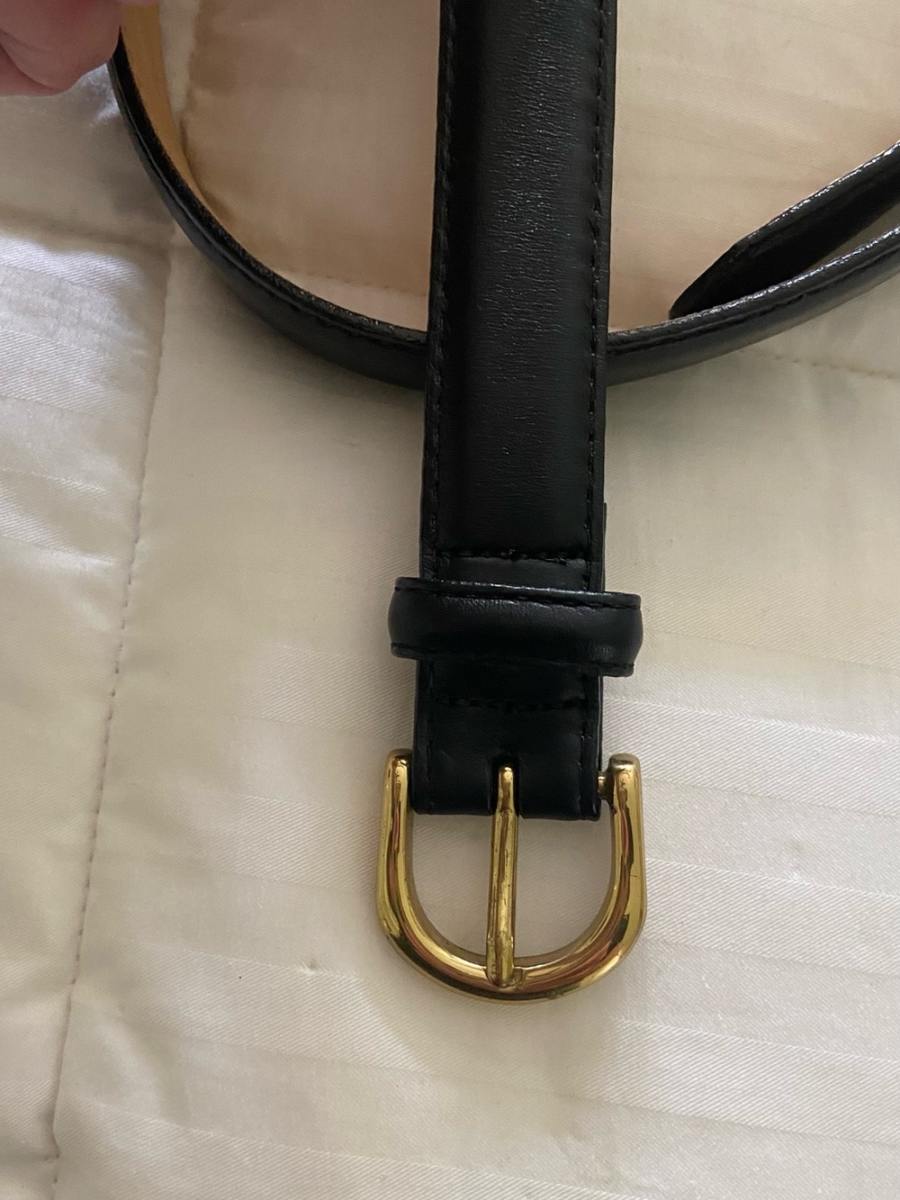 Lands' End Men’s 32 Black Leather Belt brass Buckle Made USA